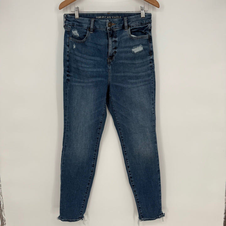 American Eagle Hi Rise Jegging Jeans Regular Blue Stretch Distressed Size 10