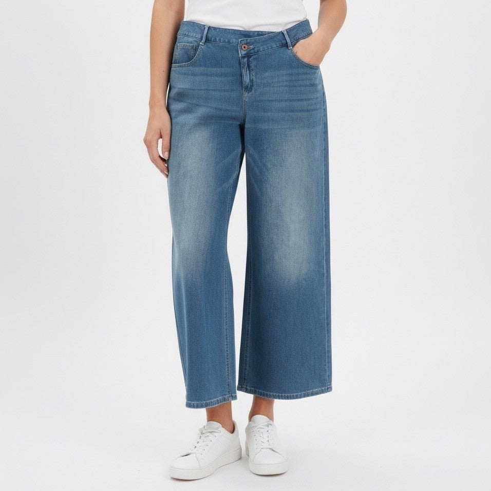 Halara Flex Denim Wide Leg Cropped Pants Petite XL Blue Athleisure Comfort