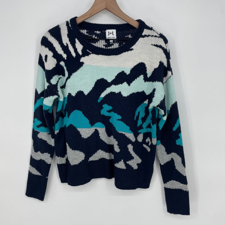 JOHN JENN Abstract Print Crewneck Sweater XS Navy