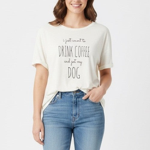 altard state graphic tee shirt women large coffee dog print ivory casual