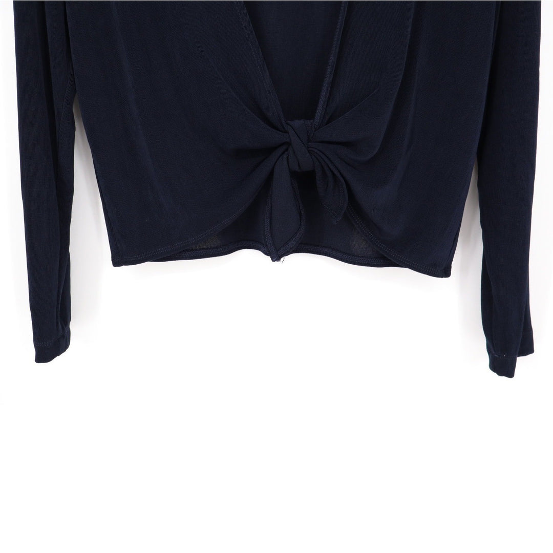 Chicos Travelers Navy Blue Long Sleeve Knot Front Cardigan Sweater Size 0/S