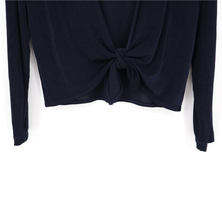 Chicos Travelers Navy Blue Long Sleeve Knot Front Cardigan Sweater Size 0/S