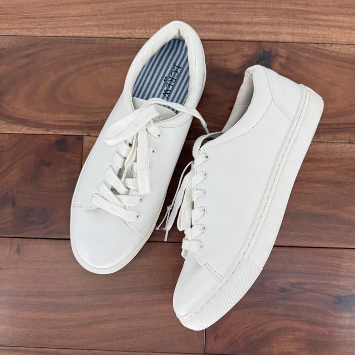 J. Crew White Leather Lace Up Low Top Sneakers Women's Size 8.5 Casual Shoes