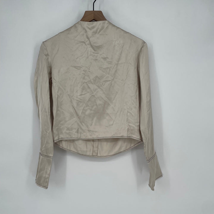 H&M Beige Satin Long Sleeve Button Cuff Blouse Shirt Top XS