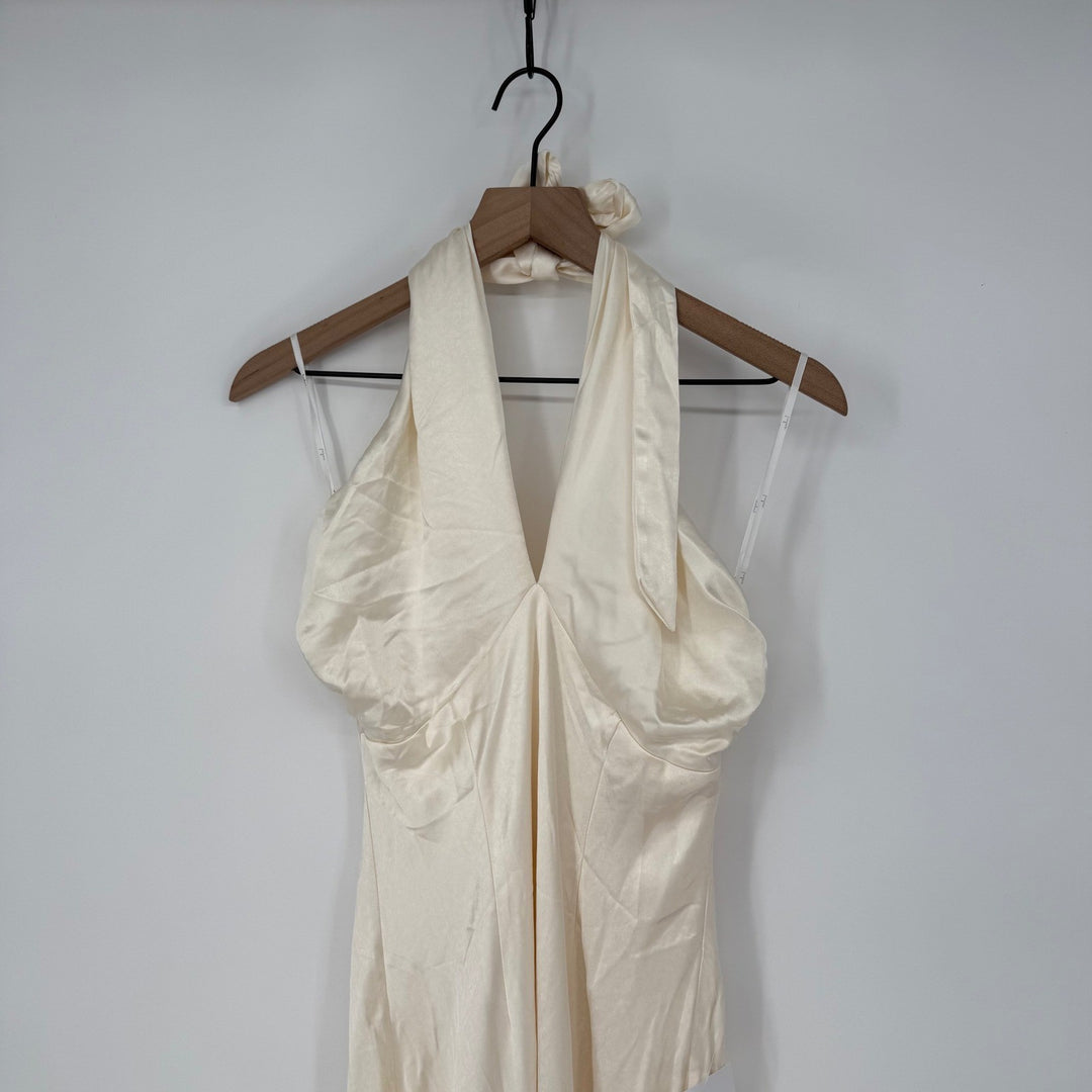 Lulus Ivory Halter Maxi Dress Formal Gown Sleeveless Evening Party Size M