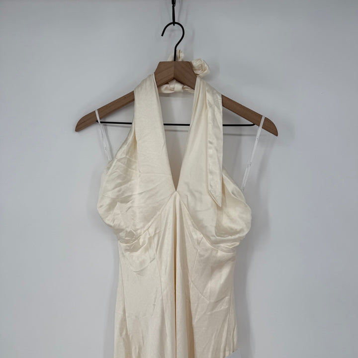 Lulus Ivory Halter Maxi Dress Formal Gown Sleeveless Evening Party Size M
