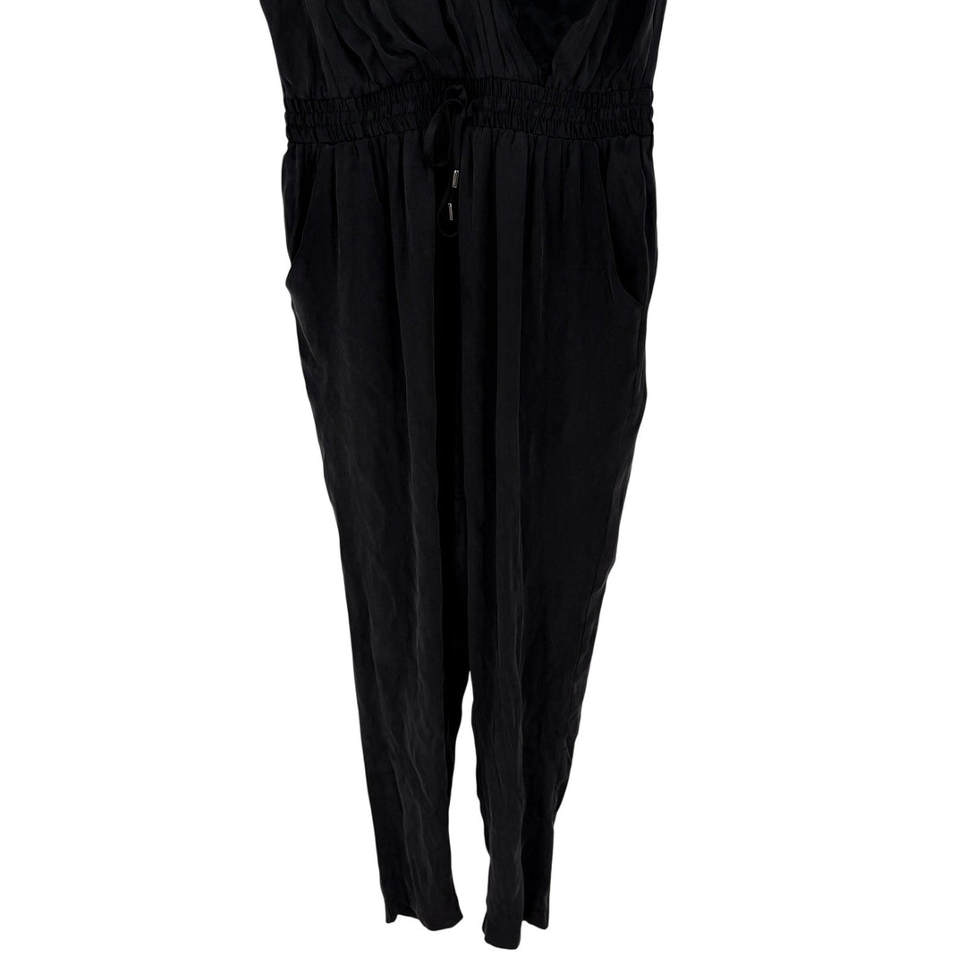 eleven*sixes Black Sleeveless V Neck Wrap Style Drawstring Waist Jumpsuit
