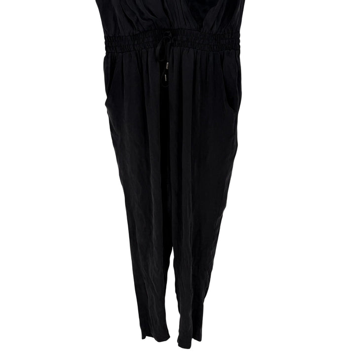 eleven*sixes Black Sleeveless V Neck Wrap Style Drawstring Waist Jumpsuit