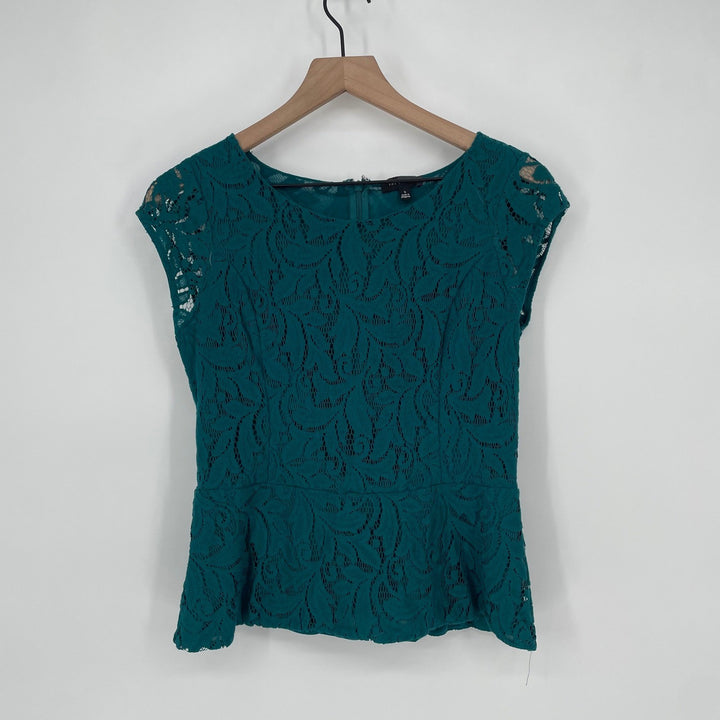 The Limited Teal Lace Peplum Cap Sleeve Top Size S