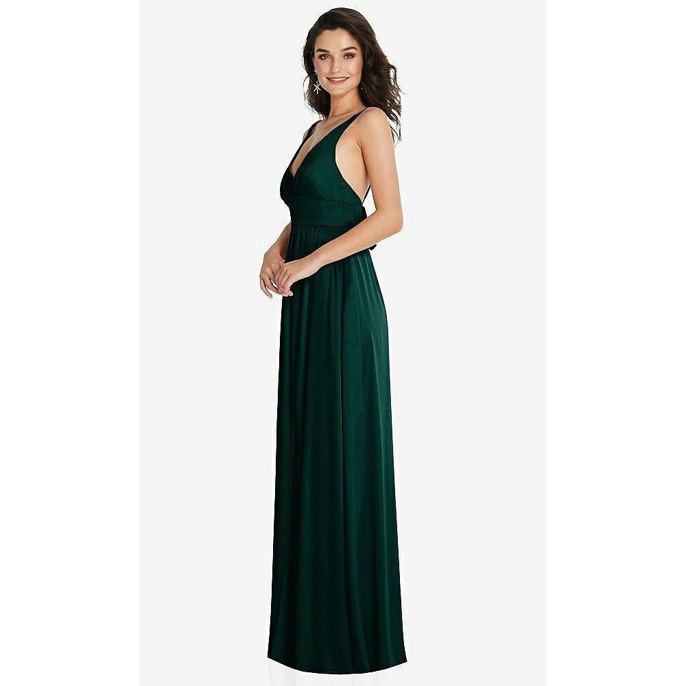 Thread Deep V-Neck Shirred Skirt Maxi Dress With Convertible Straps In Evergreen