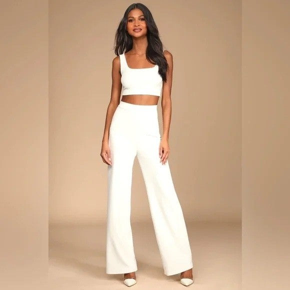 Lulus Only Tonight Ivory Two-Piece Wide-Leg Jumpsuit Size M
