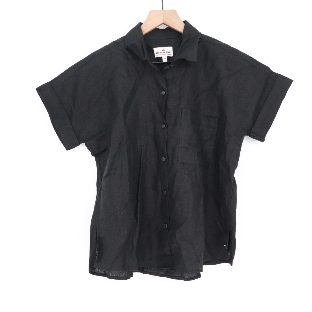 American Giant Black Women's Linen Shirt Size XS Made In USA
