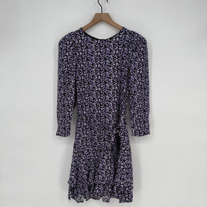 ZARA Floral Print Long Sleeve Wrap Dress Purple Black Size S