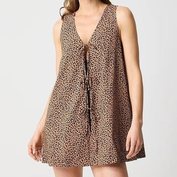 J Crew Sleeveless Leopard Print Tie Front Tunic Top Women Size L