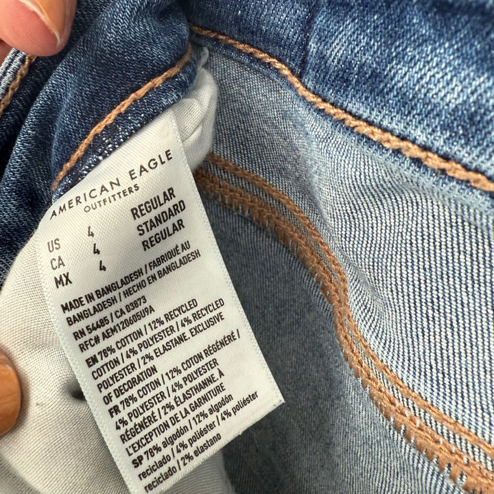 American Eagle Flared Distressed Jeans Blue Denim Next Level Stretch Size 4