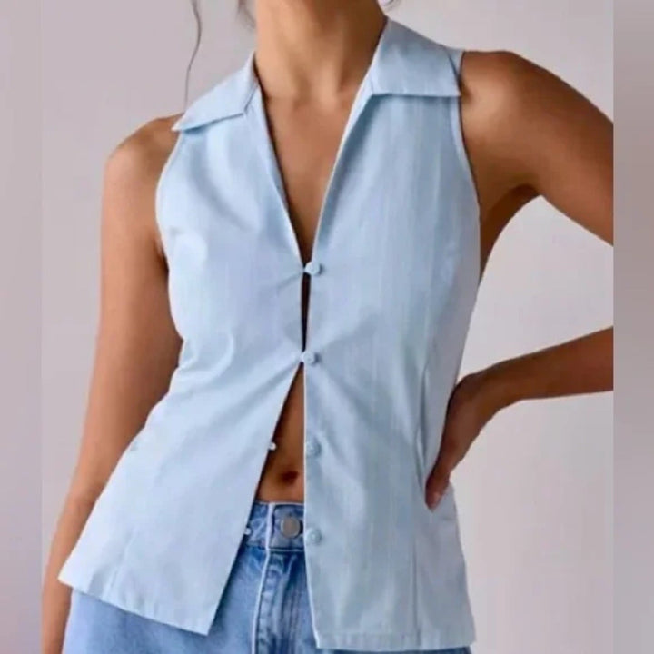 Urban Outfitters Party Girl Cotton-Blend Button Down Sleeveless Top Size S