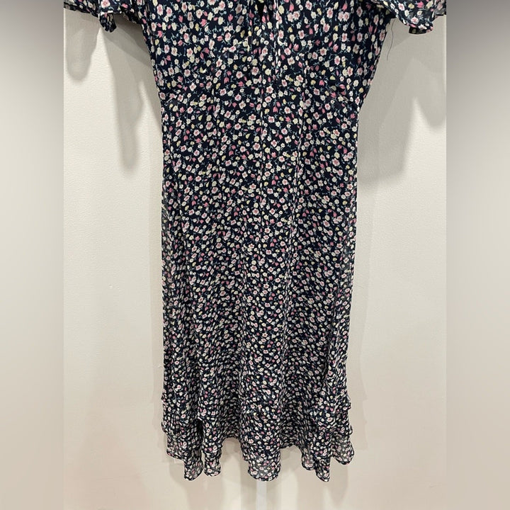 Lulus Renee Navy Blue Floral Print Ruffled Lace-Up Midi Dress Size XS