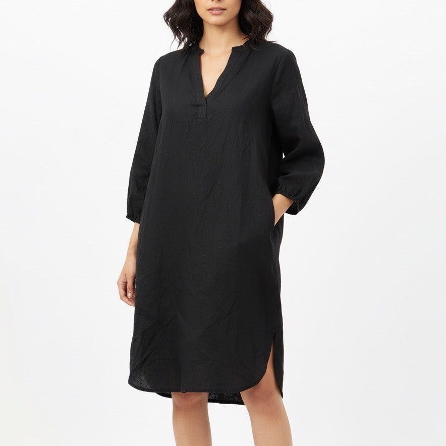 American Giant Black Linen V-Neck 3/4 Sleeve Dress Size M Made in USA