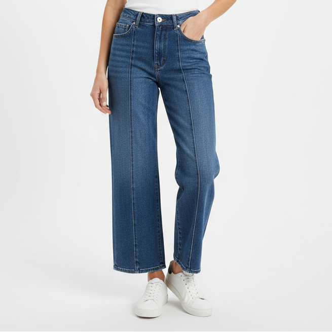 Madewell Jeans Womens 27 Blue Denim Pleated Cotton Stretch Pockets Wide Leg