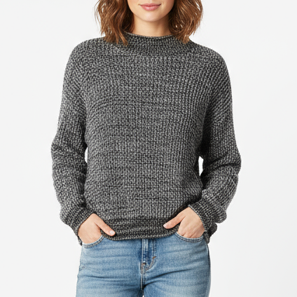 Abound Easy Stitch Sweater Women XL Black Gray Marled Cotton Chunky Knit Stretch