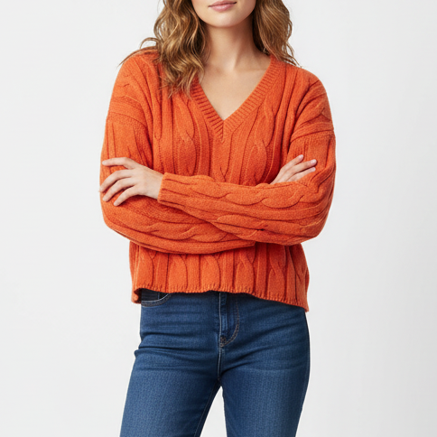 Madewell Cable Knit V-Neck Crop Sweater Size XL