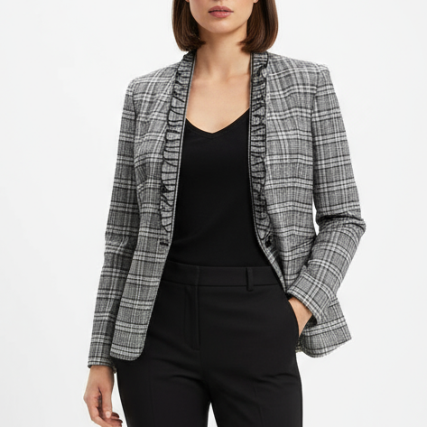 Foxiedox Blazer Jacket Womens 4 Gray Plaid Shawl Lapel Patchwork Lined Business