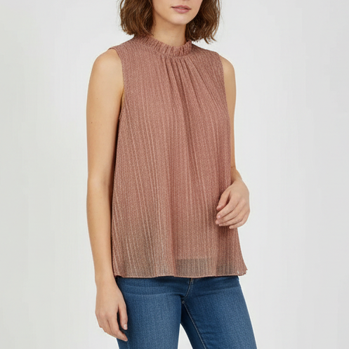 Anthropologie Eri + Ali Top Women Small Rose Gold Shimmer Ruffle Keyhole Back