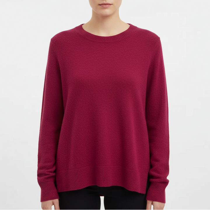Chelsea-28 Sweater Womens S Burgundy Viscose Tight Knit High Low Hem Round Neck