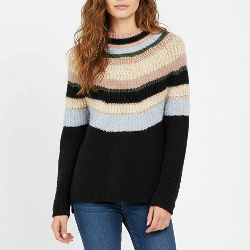 Caslon Sweater Womens XS Multicolor Striped Cotton Wool Raglan Sleeve Mock Neck