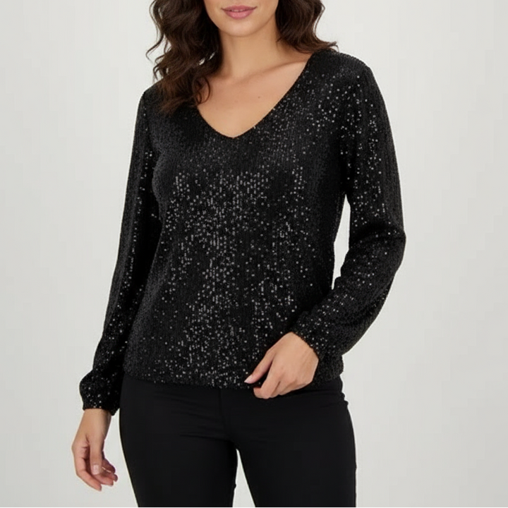 Nordstrom Chelsea28 Top Womens Small Black Sequin Jewel Neck Dipped Back Stretch