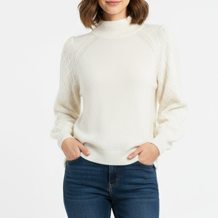 Caslon Sweater Womens Small Beige Acrylic Raglan Sleeve High Neck High Low Hem